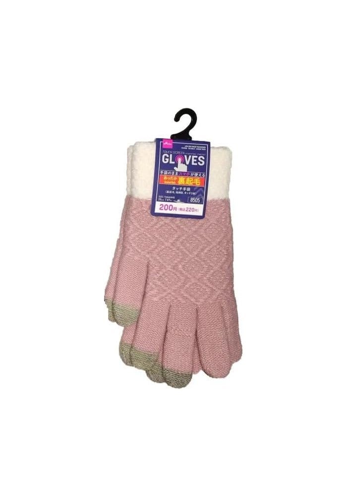 DAISO Touchscreen Gloves – Brushed Back With Texture Pattern B, Pink